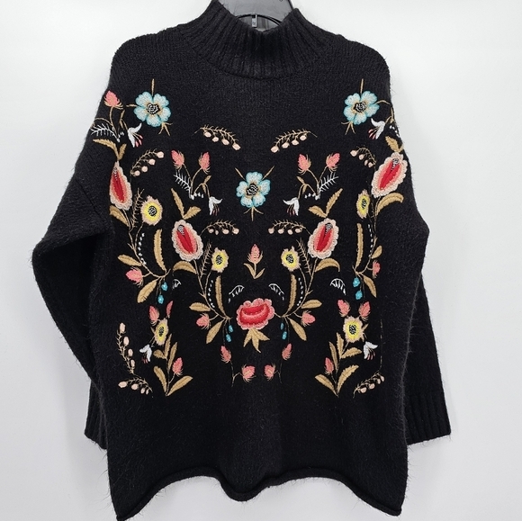 Embroidered mock neck wool blend tunic sweater womems size 1X - Picture 1 of 4